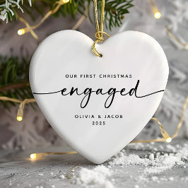Our First Christmas Engaged Couple Heart Julgransprydnad Keramik