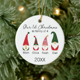 Our First Christmas Family of Four Cute Gnomes Julgransprydnad Keramik