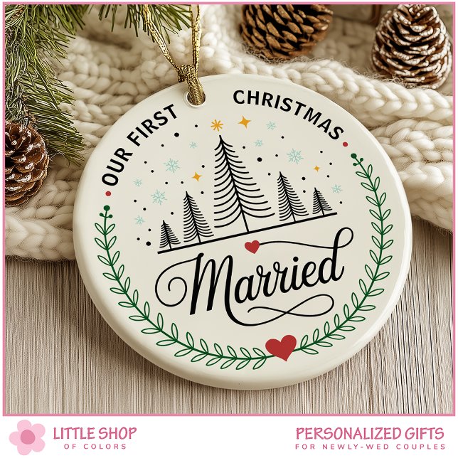 Our First Christmas Married Customizable Photo Julgransprydnad Keramik (Skapare uppladdad)
