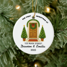 Our First Christmas New Home Custom Address Orname Julgransprydnad Keramik