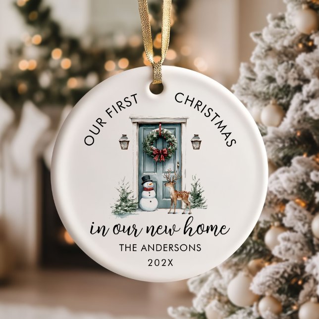 Our First Christmas New House Green Door Julgransprydnad Keramik (Skapare uppladdad)