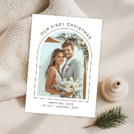 Our First Christmas Newlywed Beach Arch Photo Julkort