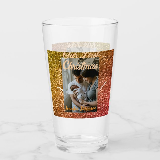 Our first Christmas orange red glitter photo year Glaskopp (Framsida)