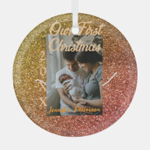 Our first Christmas orange red glitter photo year