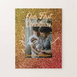 Our first Christmas orange red glitter photo year Pussel