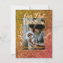 Our first Christmas orange red glitter photo year Vykort