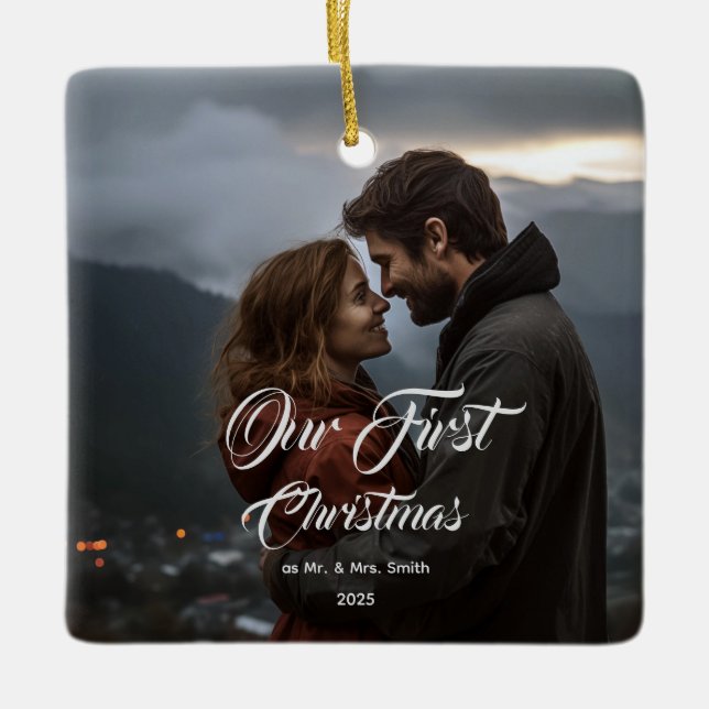 Our First Christmas Together Mr & Mrs Photo Julgransprydnad Keramik (Framsida)