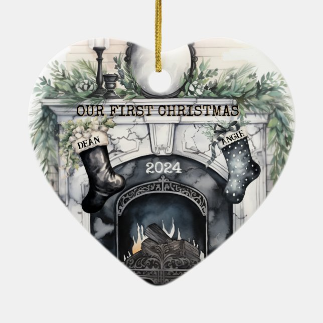 Our First Christmas together Personalized  Julgransprydnad Keramik (Baksidan)