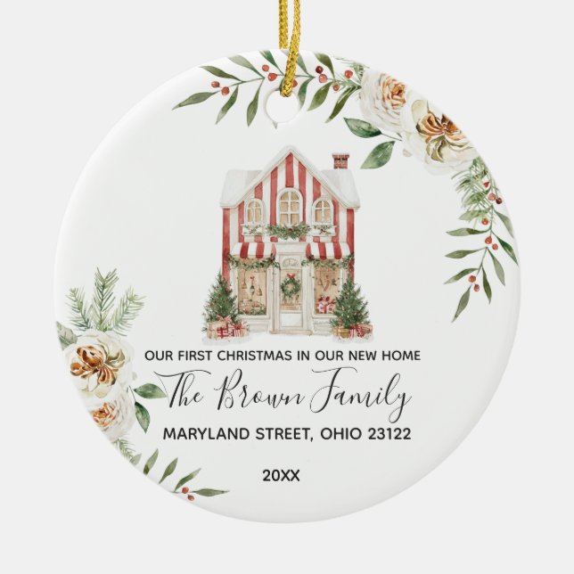 Our First Christmas Winter Custom House Address Julgransprydnad Keramik (Framsidan)