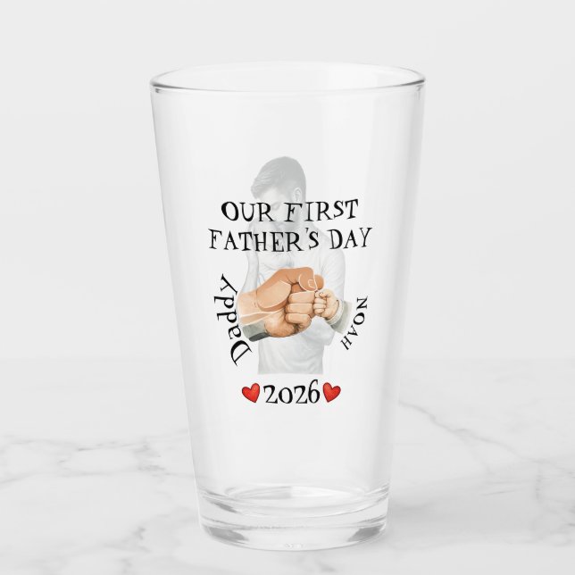Our First Fathers Day Custom Photo Fist Bump Glaskopp (Framsida)