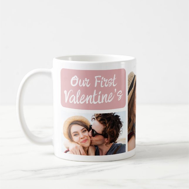 Our First Married Valentines Photo Collage Kaffemugg (Vänster)
