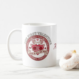 Our First Valentine Love Birds Custom Initial Mug Kaffemugg