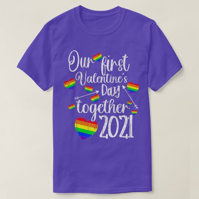 Our First Valentines Day ogether 2021 Gay Couple L T Shirt (Design framsida)