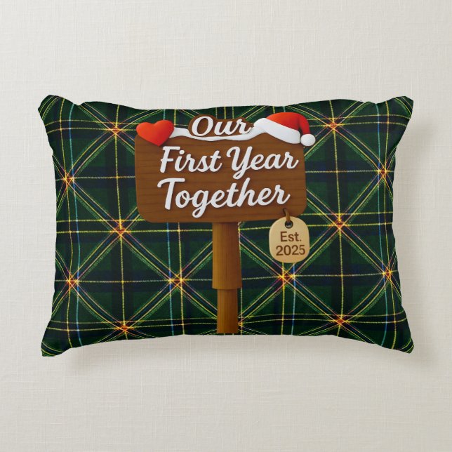 Our First Year Together 2025 Wooden Sign Prydnadskudde (Framsidan)