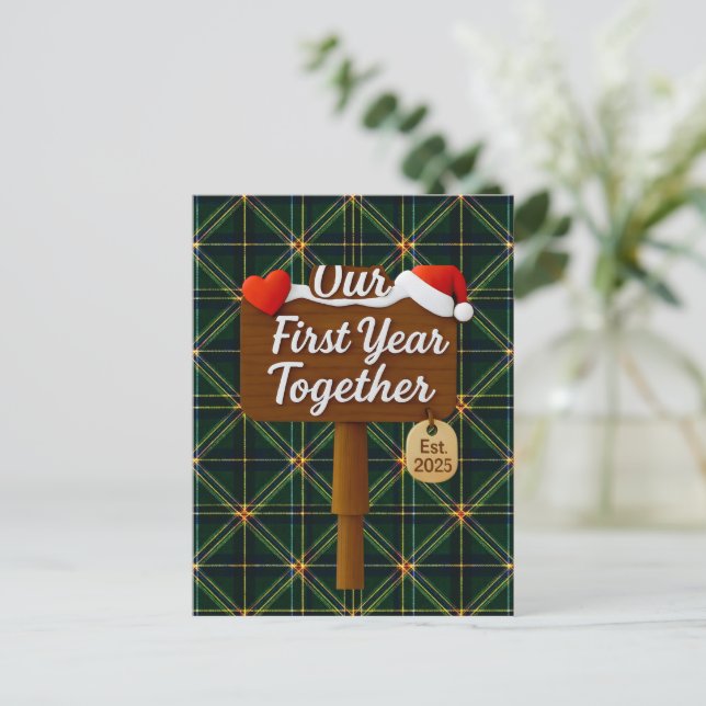 Our First Year Together 2025 Wooden Sign Vykort (Stående Fram)