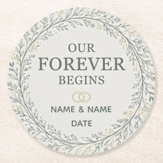 Our Forever Begins Romantic Marriage Proposal Underlägg Papper Rund