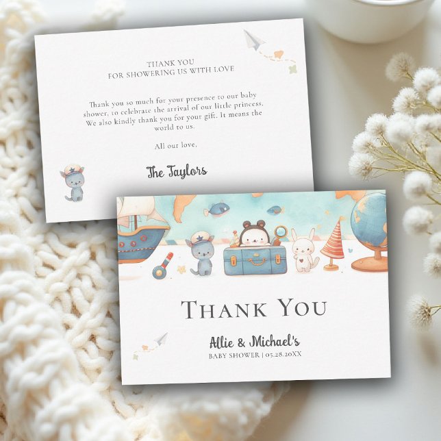 Our Greatest Adventure Map Neutral Baby Shower Tack Kort (our greatest adventure baby shower theme thank you card coed couple vintage neutral)
