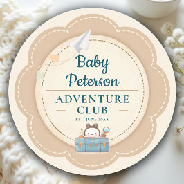 Our Greatest Adventure Teal Blue Cute Baby Shower Runt Klistermärke