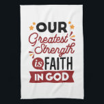 Our Greatest Strength Is Faith in God Quote Kökshandduk<br><div class="desc">Declare your source of strength with this bold and inspiring quote: “Our Greatest Strength Is Faith in God.” Featuring clean, modern typography with vibrant accents, this faith-based design is perfect for anyone who walks boldly in God’s truth. Ideal for shirts, mugs, phone cases, posters, and stickers—whether you're uplifting yourself or...</div>