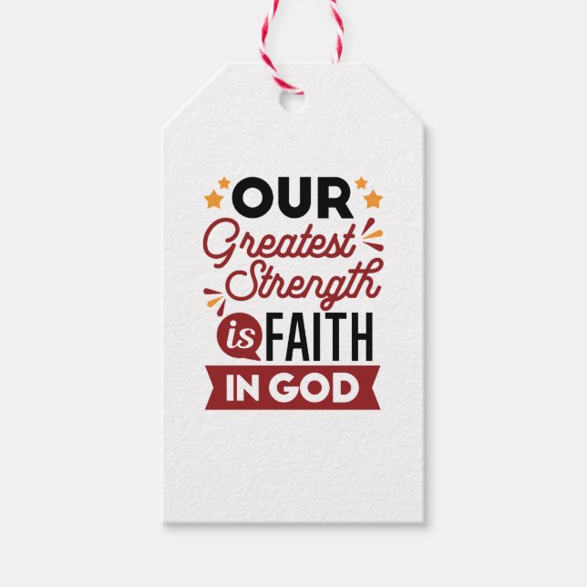 Our Greatest Strength Is Faith in God Quote Presentetikett (Framsidan)