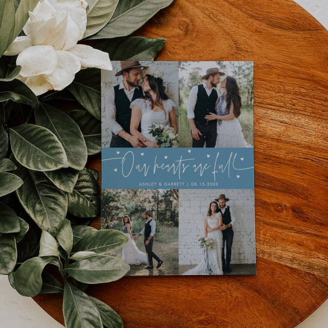 Our Hearts Are Full Wedding Photo Denim Blue Tack Kort (Skapare uppladdad)
