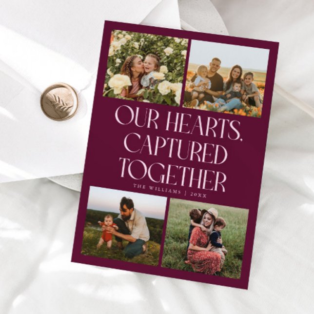 Our Hearts Cranberry Multi Photo Valentines Day  Julkort (Skapare uppladdad)