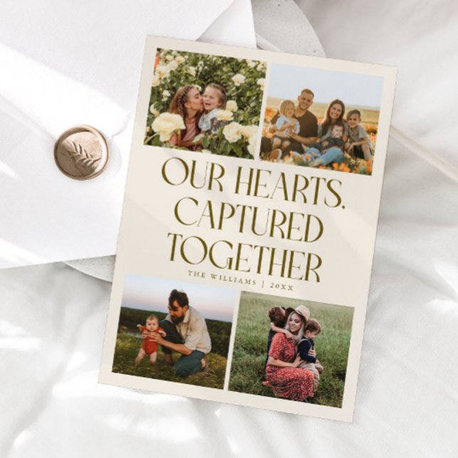 Our Hearts Cream Multi Photo Valentines Day  Julkort (Skapare uppladdad)