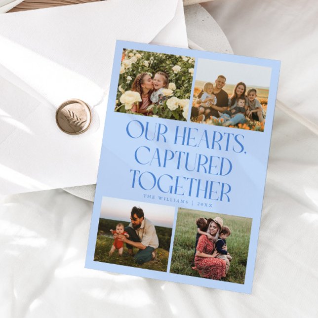 Our Hearts Icy Blue Multi Photo Valentines Day  Julkort (Skapare uppladdad)