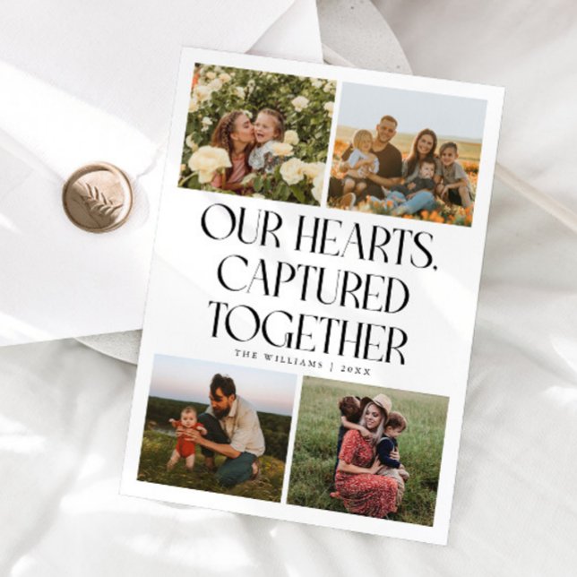 Our Hearts White Multi Photo Valentines Day  Julkort (Skapare uppladdad)