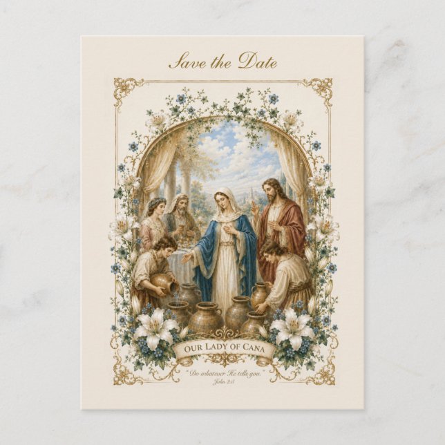 Our Lady of Cana Save the Date Wedding Vykort (Framsida)