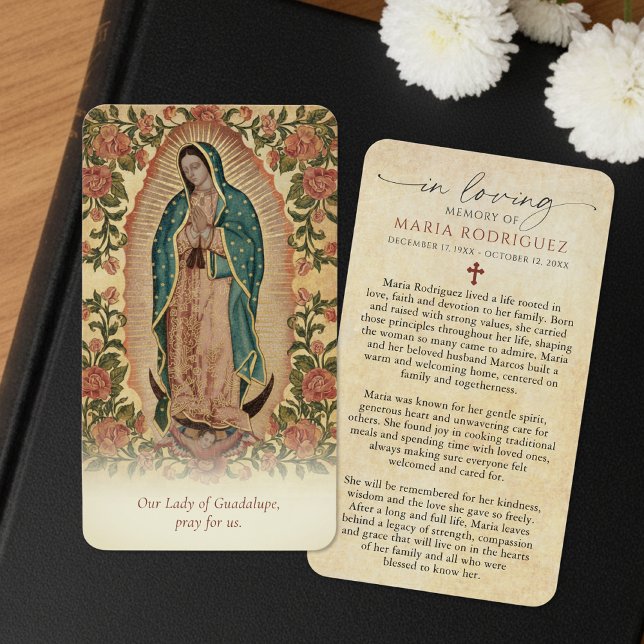 Our Lady of Guadalupe Floral Memorial Prayer Cards Visitkort (Skapare uppladdad)