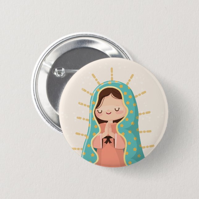 Our Lady of Guadalupe Kawaii Style Knapp (Framsida & baksida)