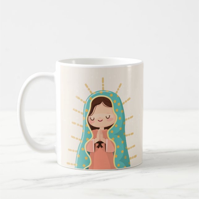Our Lady of Guadalupe kawaii style with prayer Kaffemugg (Vänster)