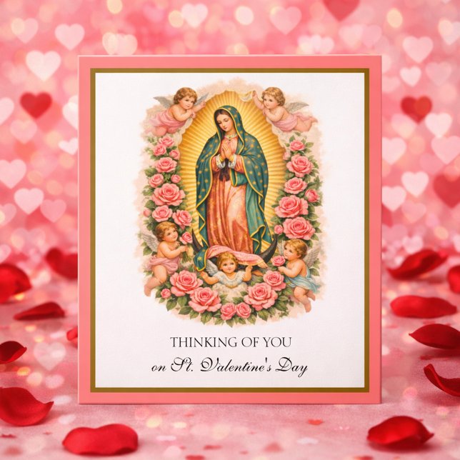 Our Lady of Guadalupe Mary Angels with Roses  Helgkort (Skapare uppladdad)