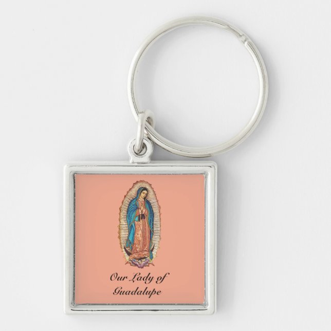 Our Lady of Guadalupe Miraculous Tilma Fine Art Fyrkantig Silverfärgad Nyckelring (Framsidan)