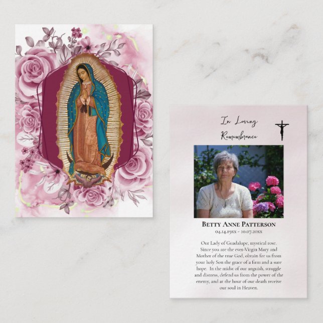 Our Lady of Guadalupe Mystical Rose Funeral Prayer Placeringskort (Fram/baksida)
