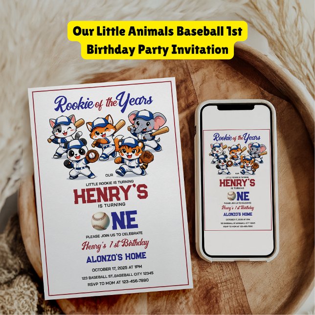 Our Little Animals Baseball 1st Birthday Party Inbjudningar (Our Little Animals Baseball 1st Birthday Party Invitation
)