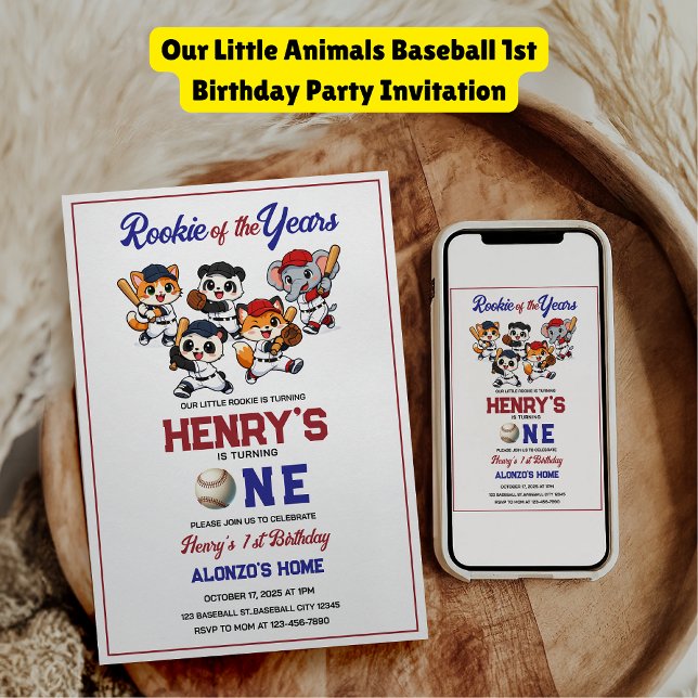 Our Little Animals Baseball 1st Birthday Party Inbjudningar (Our Little Animals Baseball 1st Birthday Party Invitation
)