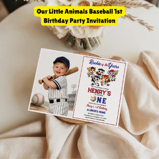 Our Little Animals Baseball 1st Birthday Party Inbjudningar