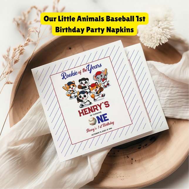 Our Little Animals Baseball 1st Birthday Party Pappersservett (Our Little Animals Baseball 1st Birthday Party napkins
)