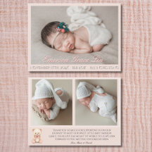 Our Little Bear Pink 3 Photo Birth Announcement 