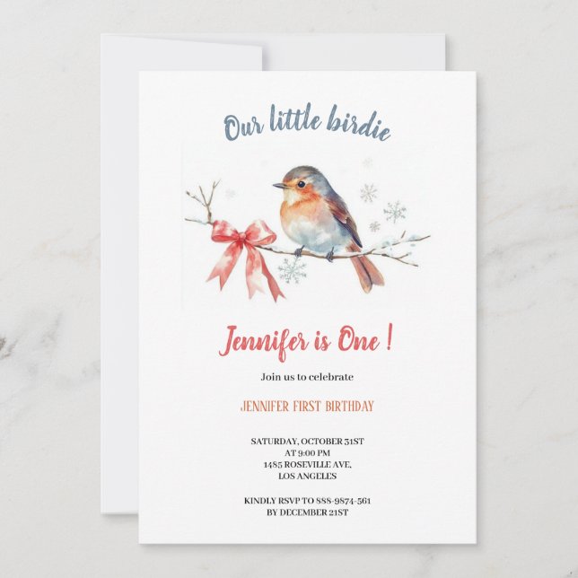 Our little birdie birthday invitation inbjudningar (Framsida)