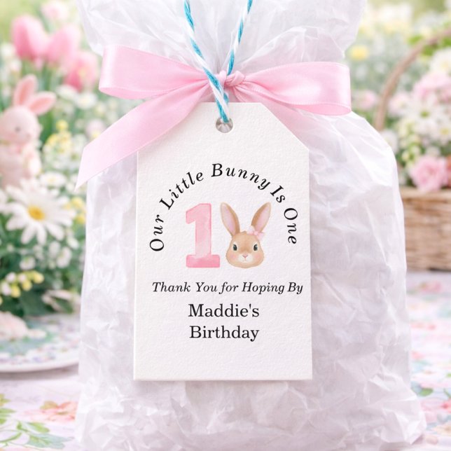 Our Little Bunny Is One 1st Birthday Thank You  Presentetikett (our little bunny is one gift tag)