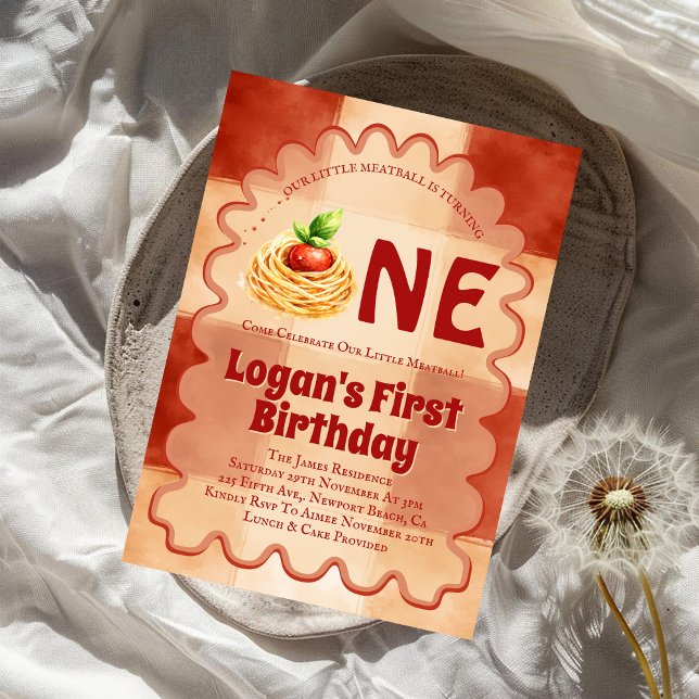 Our Little Meatball Is Turning One 1st Birthday  Inbjudningar (Skapare uppladdad)