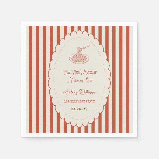 Our little meatball is turning one 1st Birthday  Pappersservett (Framsidan)