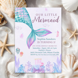 Our Little Mermaid Birthday Party Pink Inbjudningar