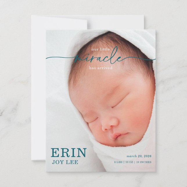 Our Little Miracle Baby Announcement card (Framsida)