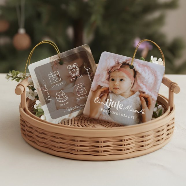 Our Little Miracle Baby Birth Stats Photo Keepsake Julgransprydnad Keramik (Our Little Miracle Baby Birth Stats Photo Keepsake Ceramic Ornament)