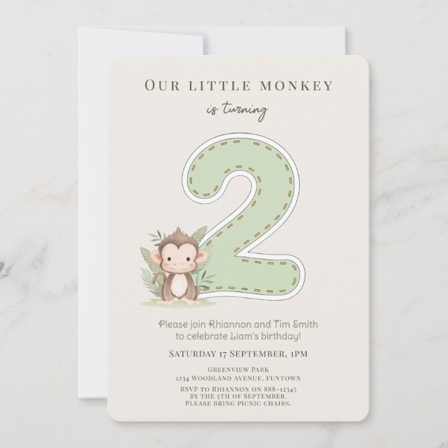Our Little Monkey 2nd Birthday invitation Inbjudningar (Framsida)