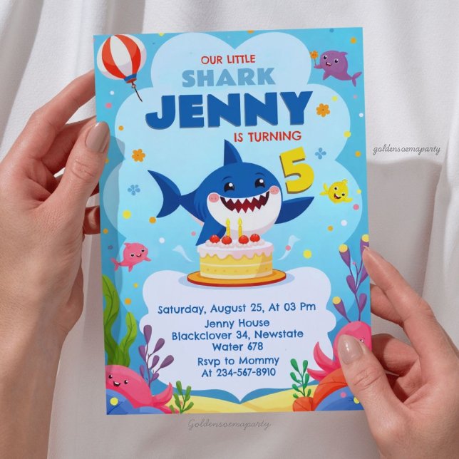 Our Little Shark Birthday Party Inbjudningar (Our Little Shark Birthday Party Invitation
)